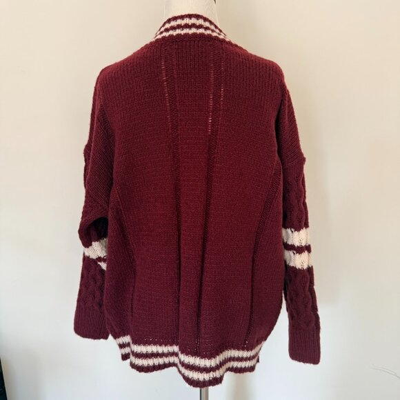 Maroon Cable‑Knit Varsity Cardigan – Size S (Oversized Fit) NWT - Picture 6 of 7